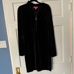 Lilly Pulitzer Black Velour Long Sleeve Skipper Dress XL